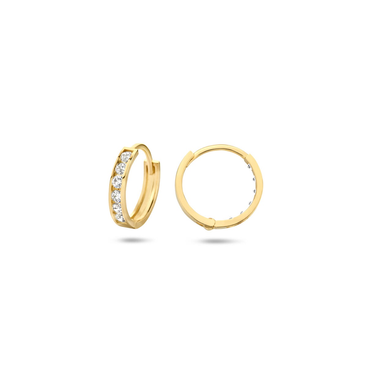 Aros de oro amarillo con cierre y zirconia en fila - de mujer