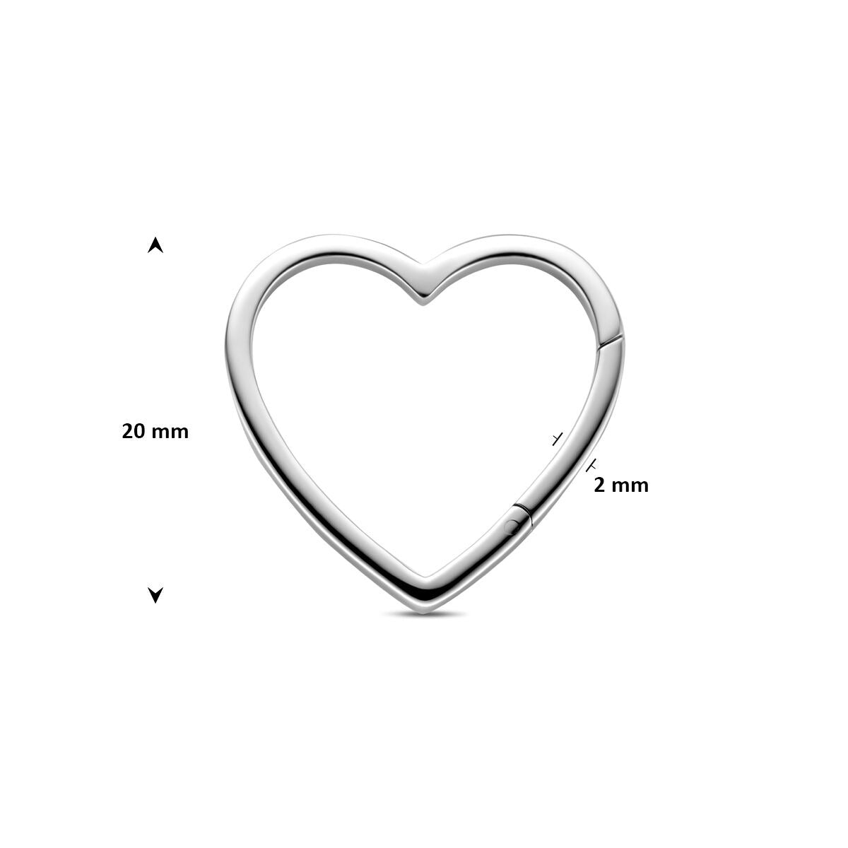 Conector en forma de corazón de plata rodiada