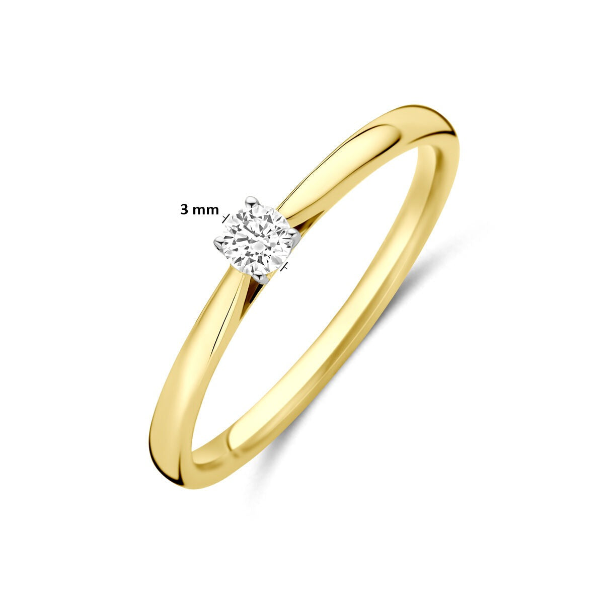 Anillo bicolor de oro amarillo y oro blanco con diamante cultivado en laboratorio de 0.10ct