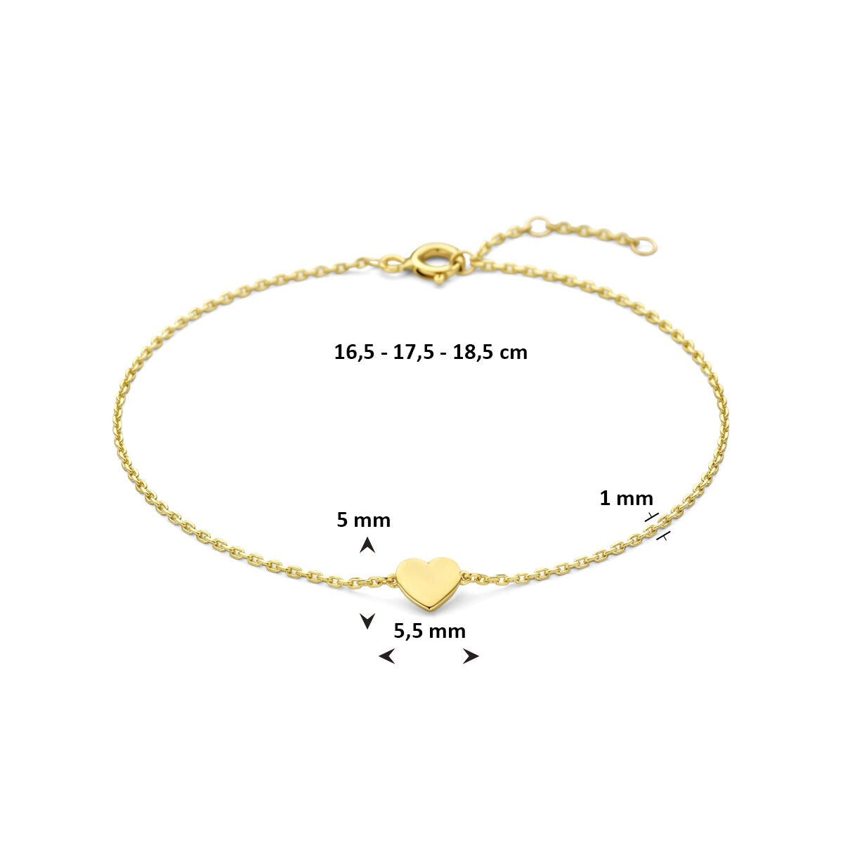 Pulsera de mujer en oro amarillo de 14k con corazón