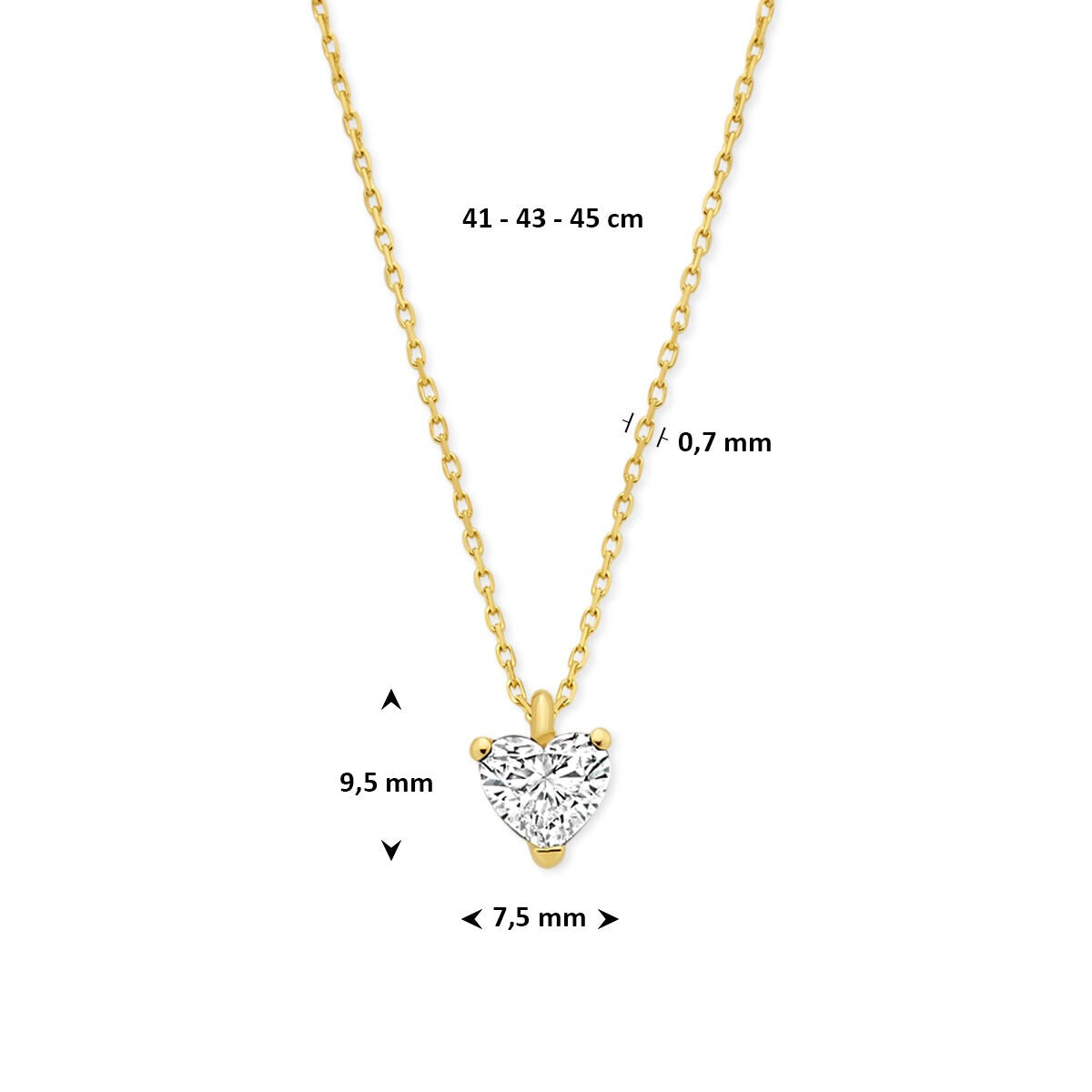 Collar de oro amarillo de 14k con diamante lab grown en forma de corazón 1.00ct