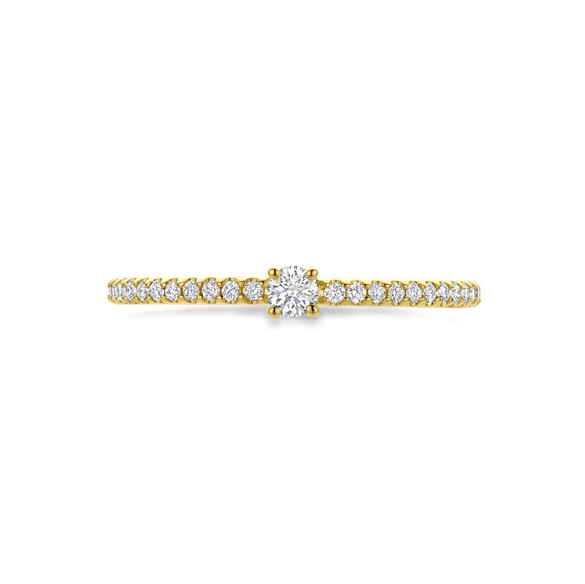 Anillo de mujer en oro amarillo de 14k con diamante - engaste solitario