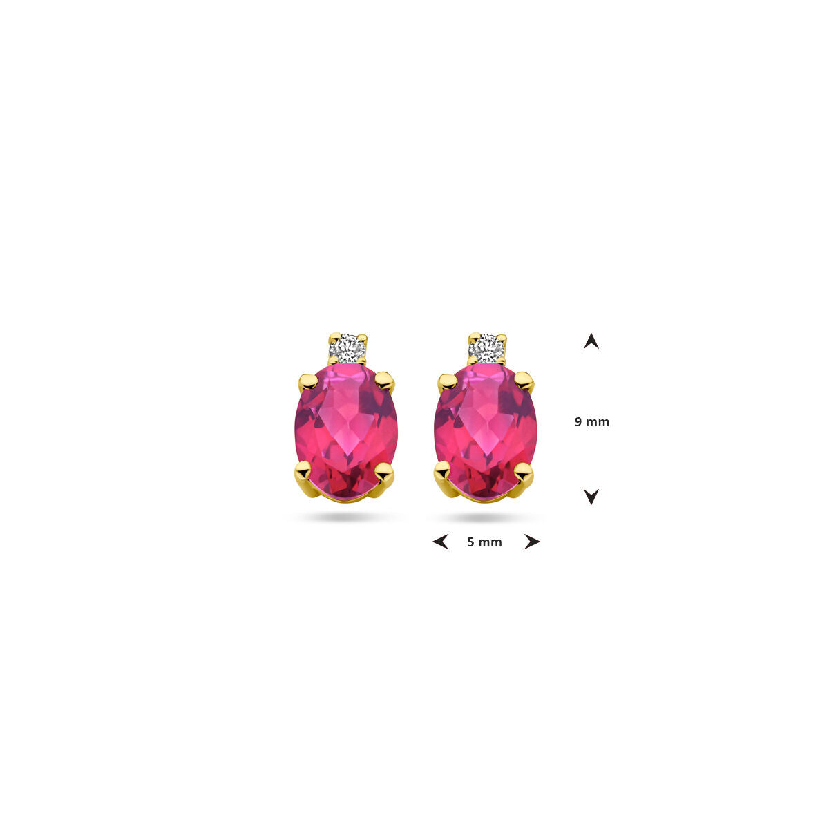 Pendientes de botón de oro amarillo con topacio rosa y diamante