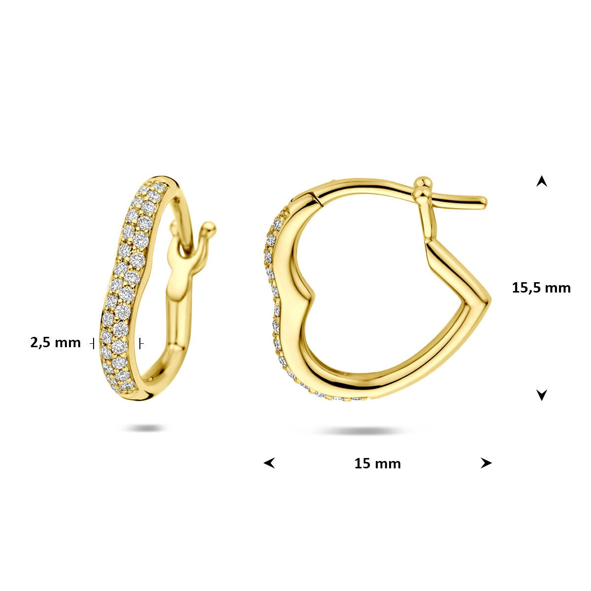 Aros de oro de 14k en forma de corazón con diamante