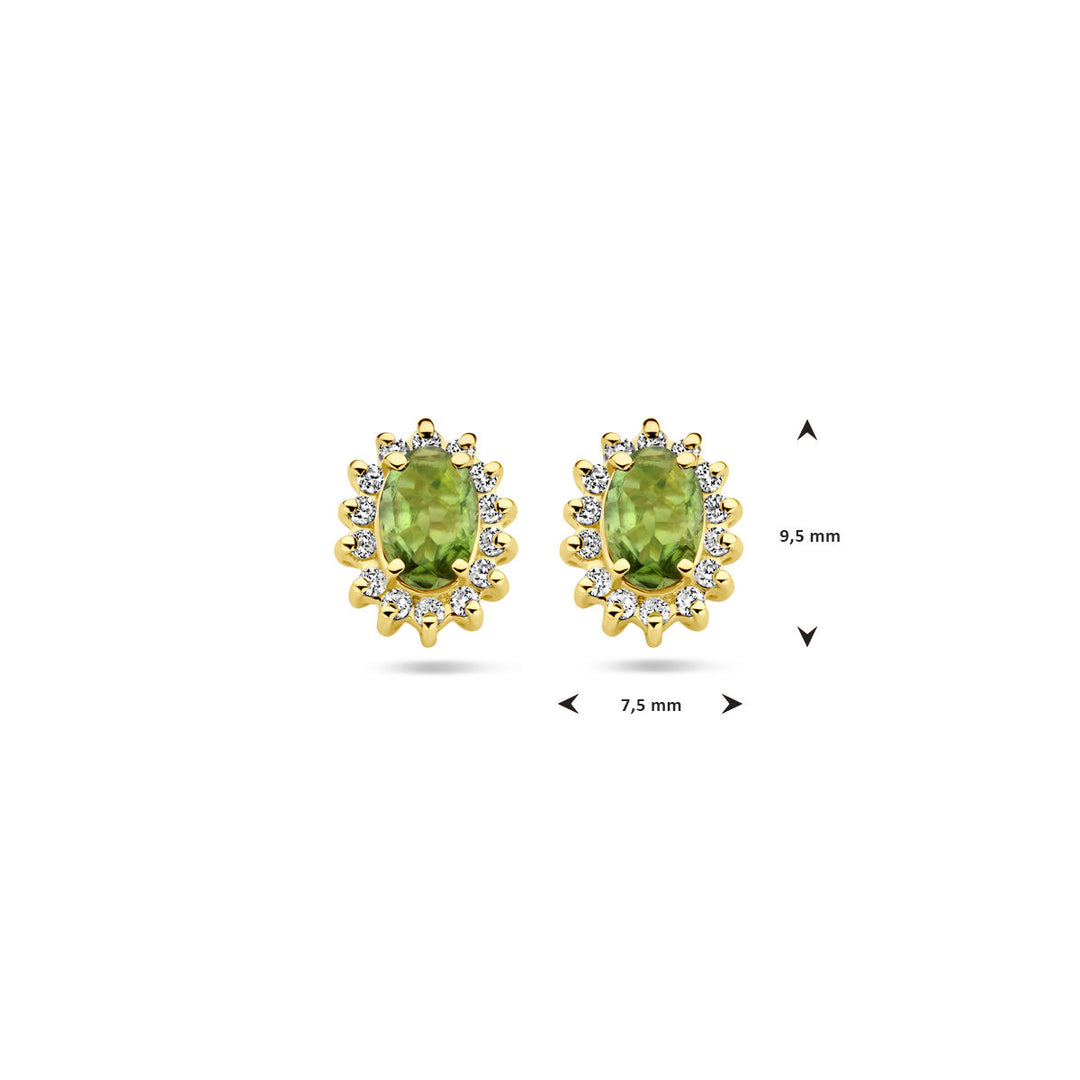 14k Geelgouden oorknoppen met toermalijn en diamant