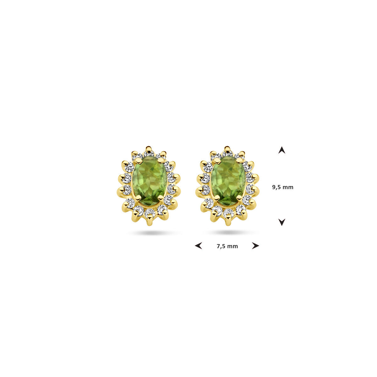 Pendientes de botón de oro amarillo con turmalina y diamante