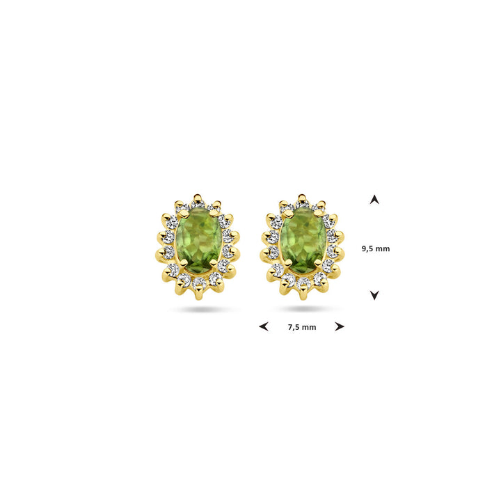 14k Geelgouden oorknoppen met toermalijn en diamant