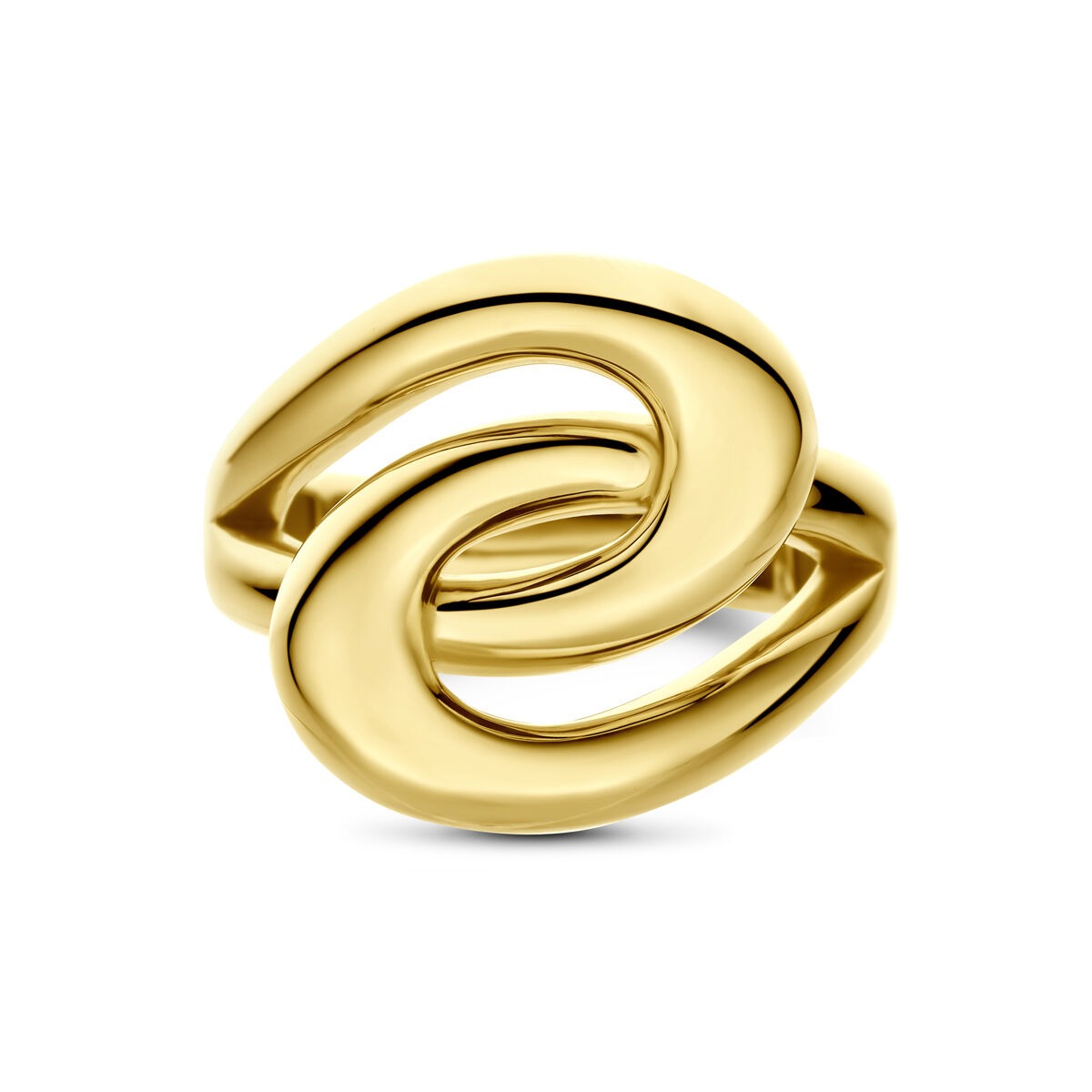 Anillo de dama en oro amarillo de 14k con diseño entrelazado.