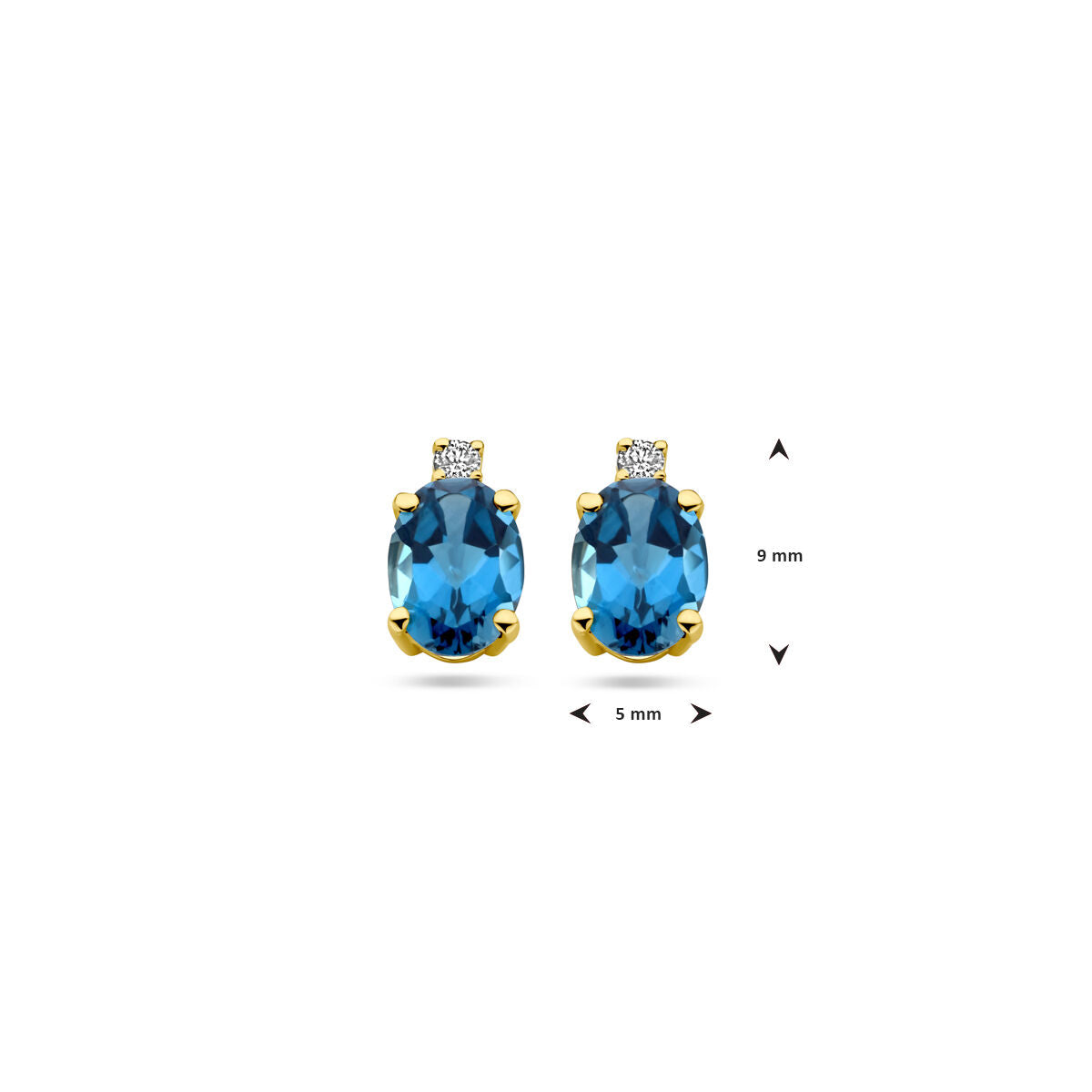 Pendientes de botón de oro amarillo con topacio London Blue y diamante