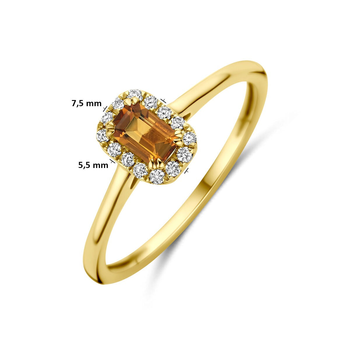 anillo de entourage de oro amarillo de 14k con citrino y diamante cultivado en laboratorio