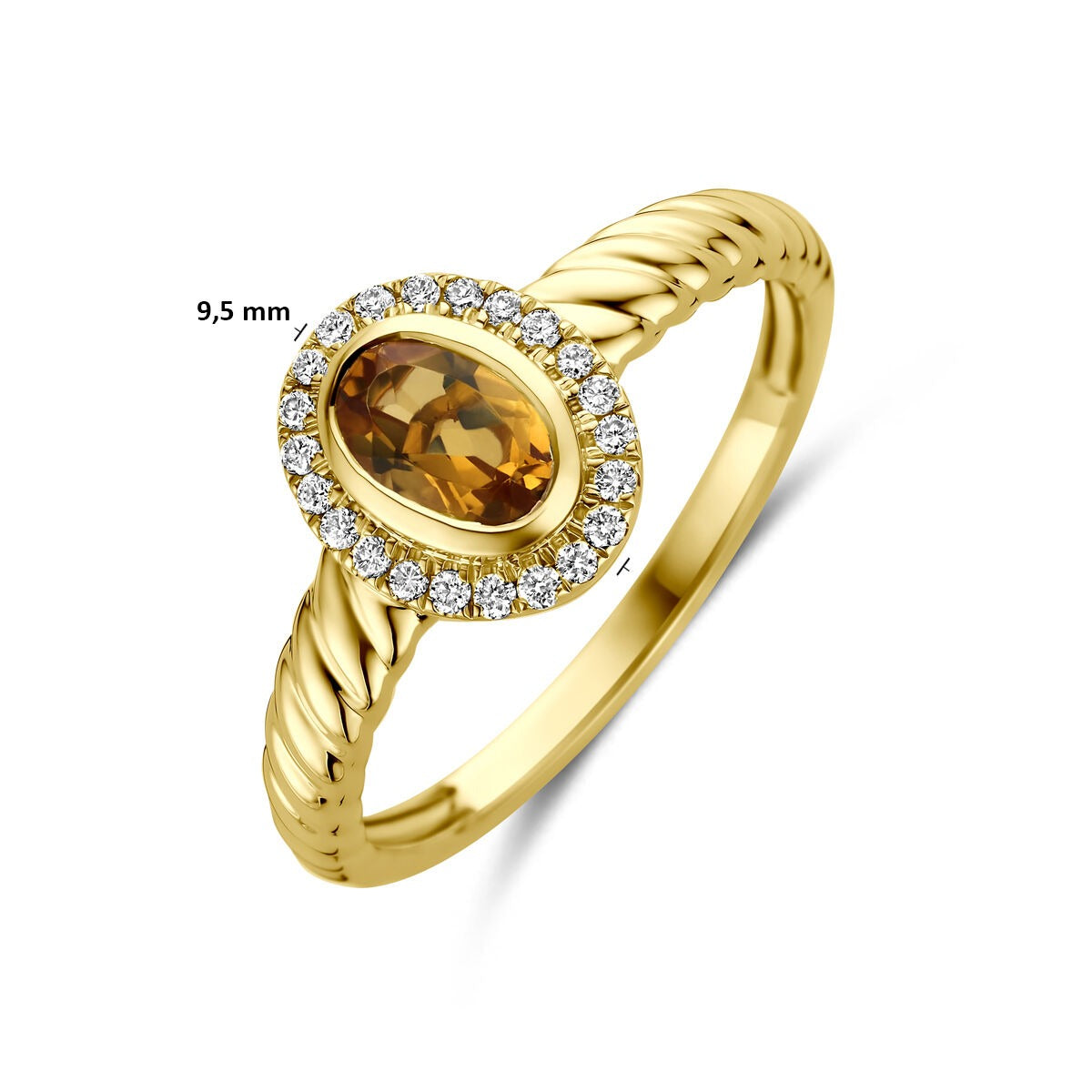 Anillo de oro amarillo de 14k con citrino y diamante cultivado en laboratorio