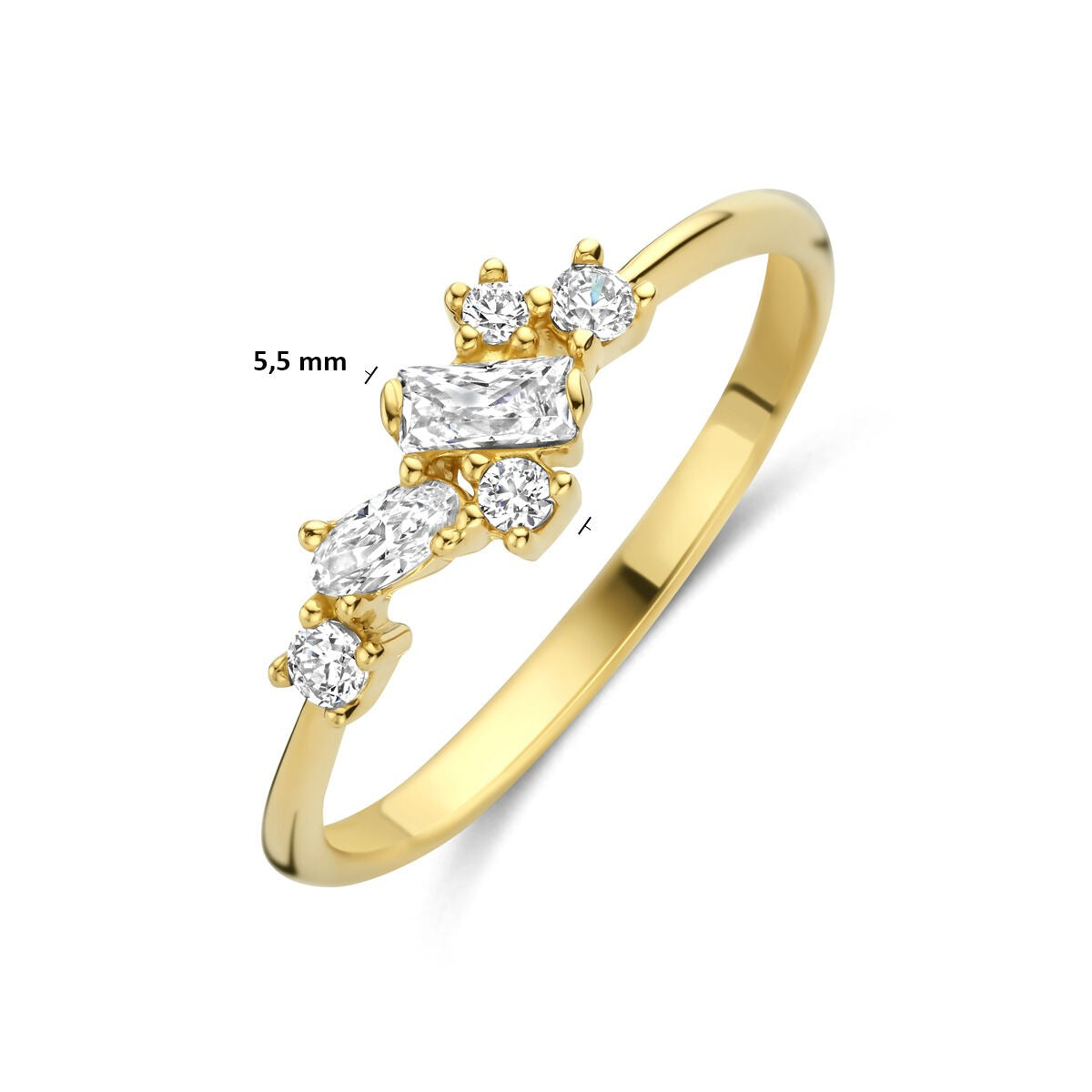 Anillo de mujer en oro amarillo de 14k con circonitas en engaste de entorno