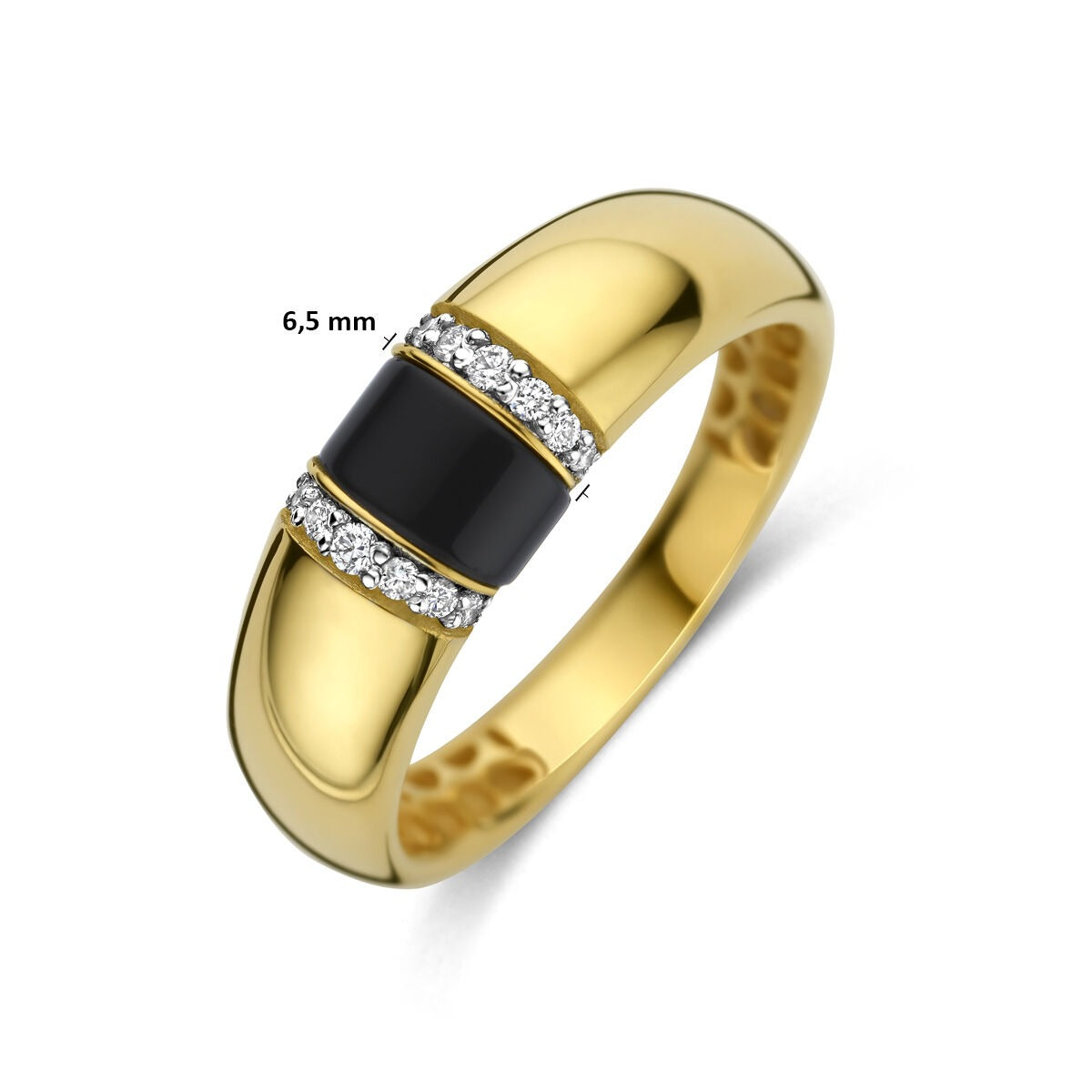Anillo de mujer de oro amarillo de 14k con ónice y diamante – 6,5 mm de ancho