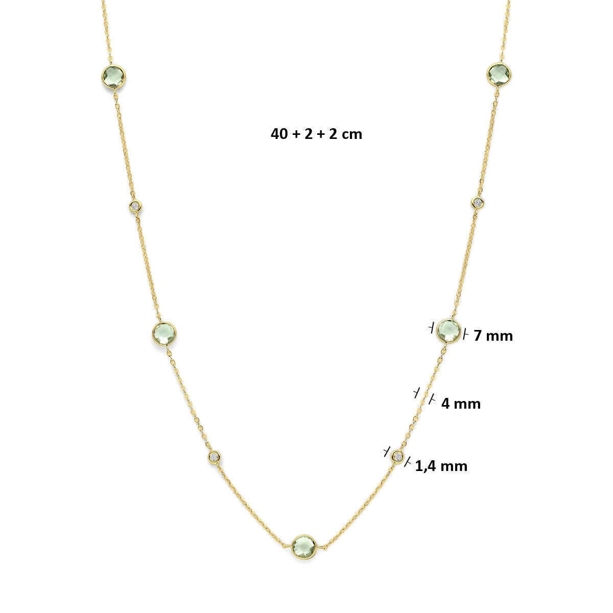 collar de oro amarillo de 14k con amatista verde y diamante de 0,25 ct