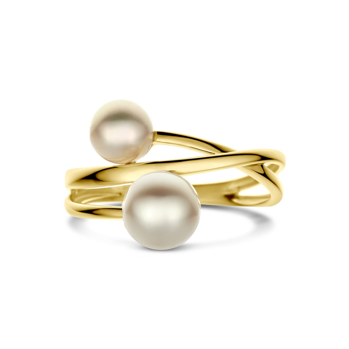 anillo de mujer de oro amarillo de 14k con perlas