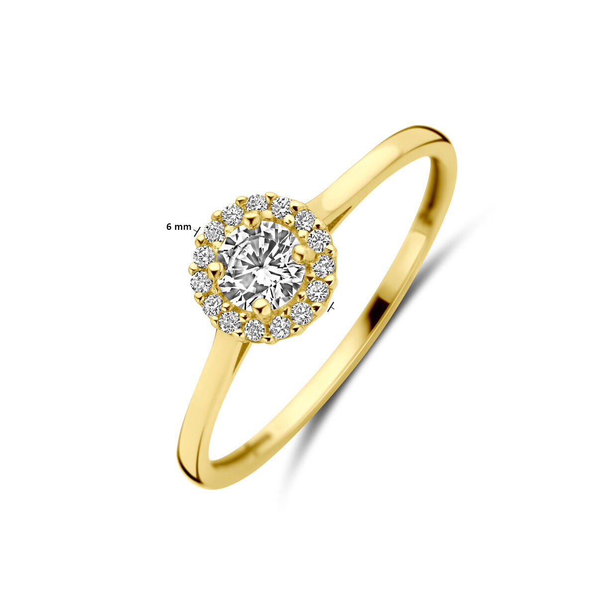 Anillo de mujer en oro amarillo de 14k con circonitas - engaste de entourage