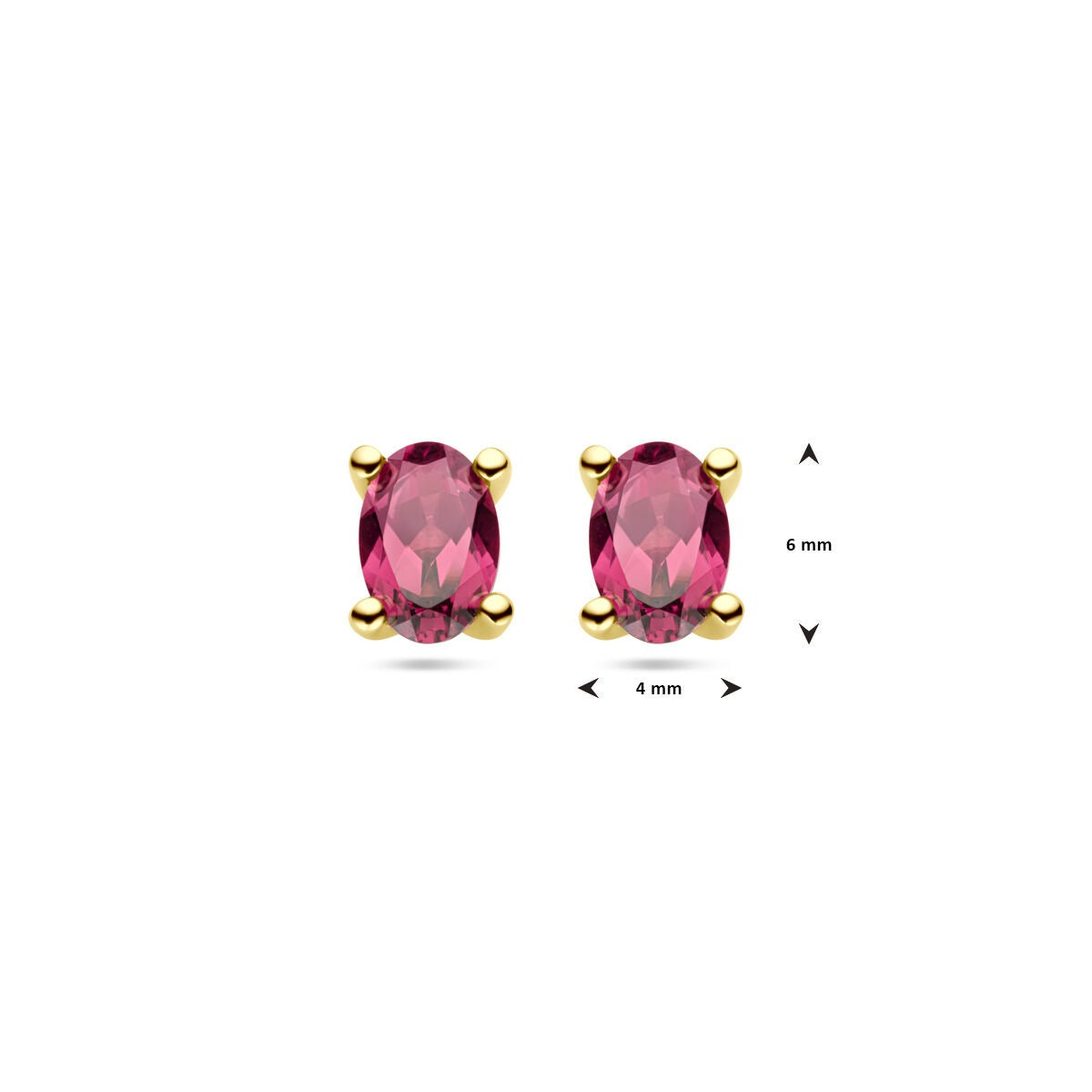 pendientes de botón de oro amarillo con rodolita rosa