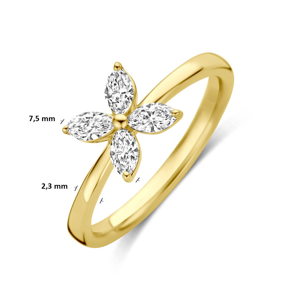 Anillo de oro amarillo de 14k con flor de diamante cultivado en laboratorio
