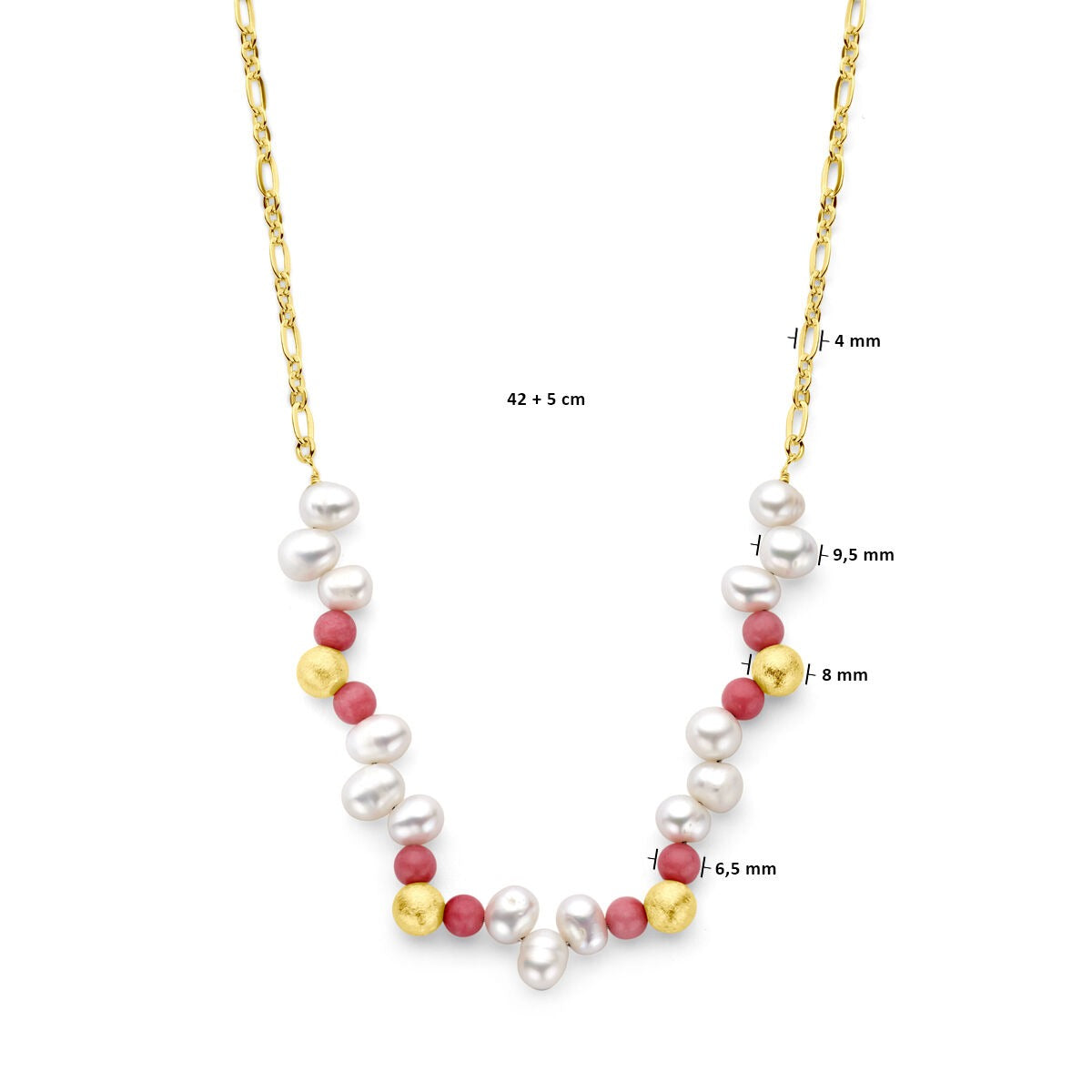 Collar chapado en oro con perlas de agua dulce y jade rosa - plata 925