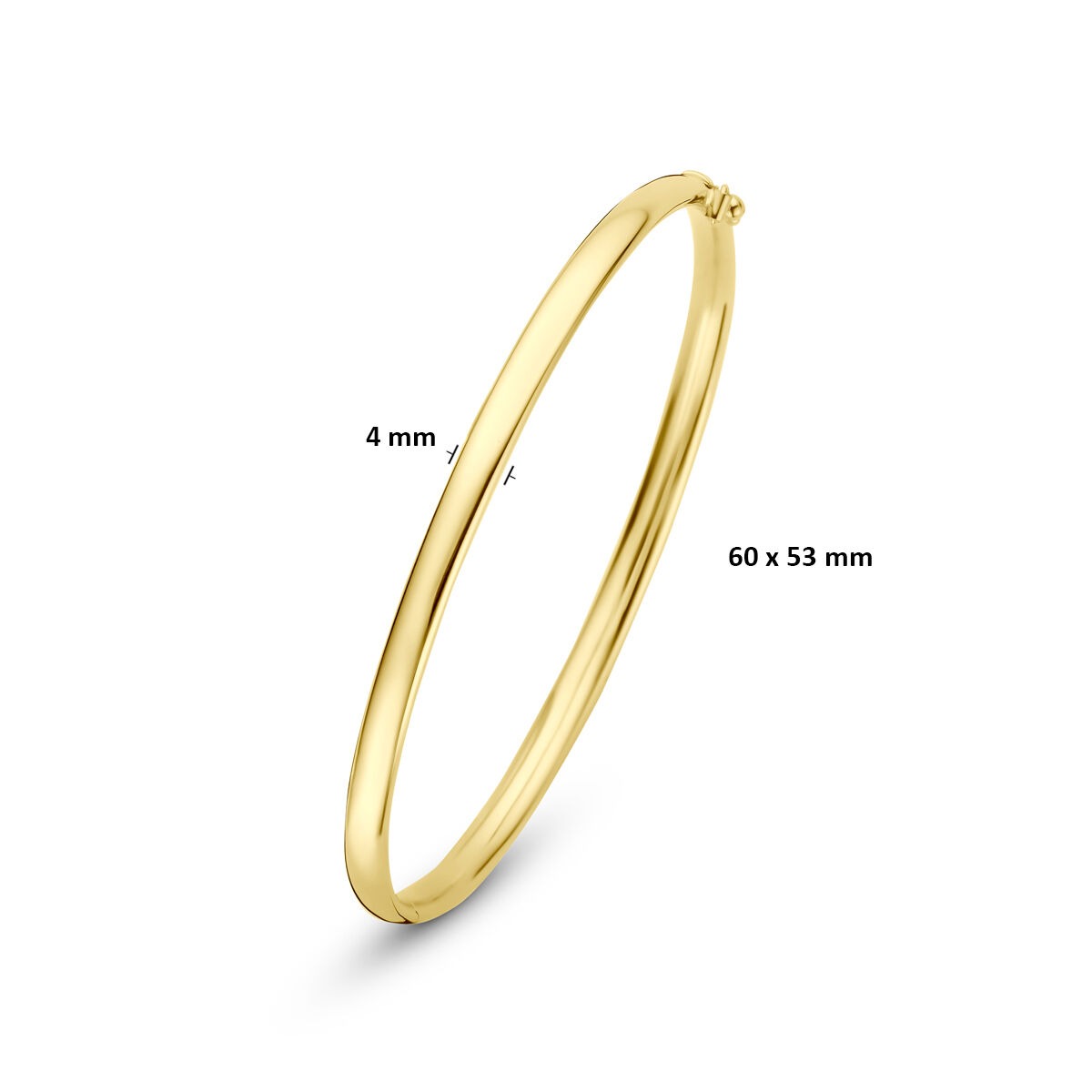 pulsera bangle de oro amarillo de 9k con tubo ovalado y núcleo de plata