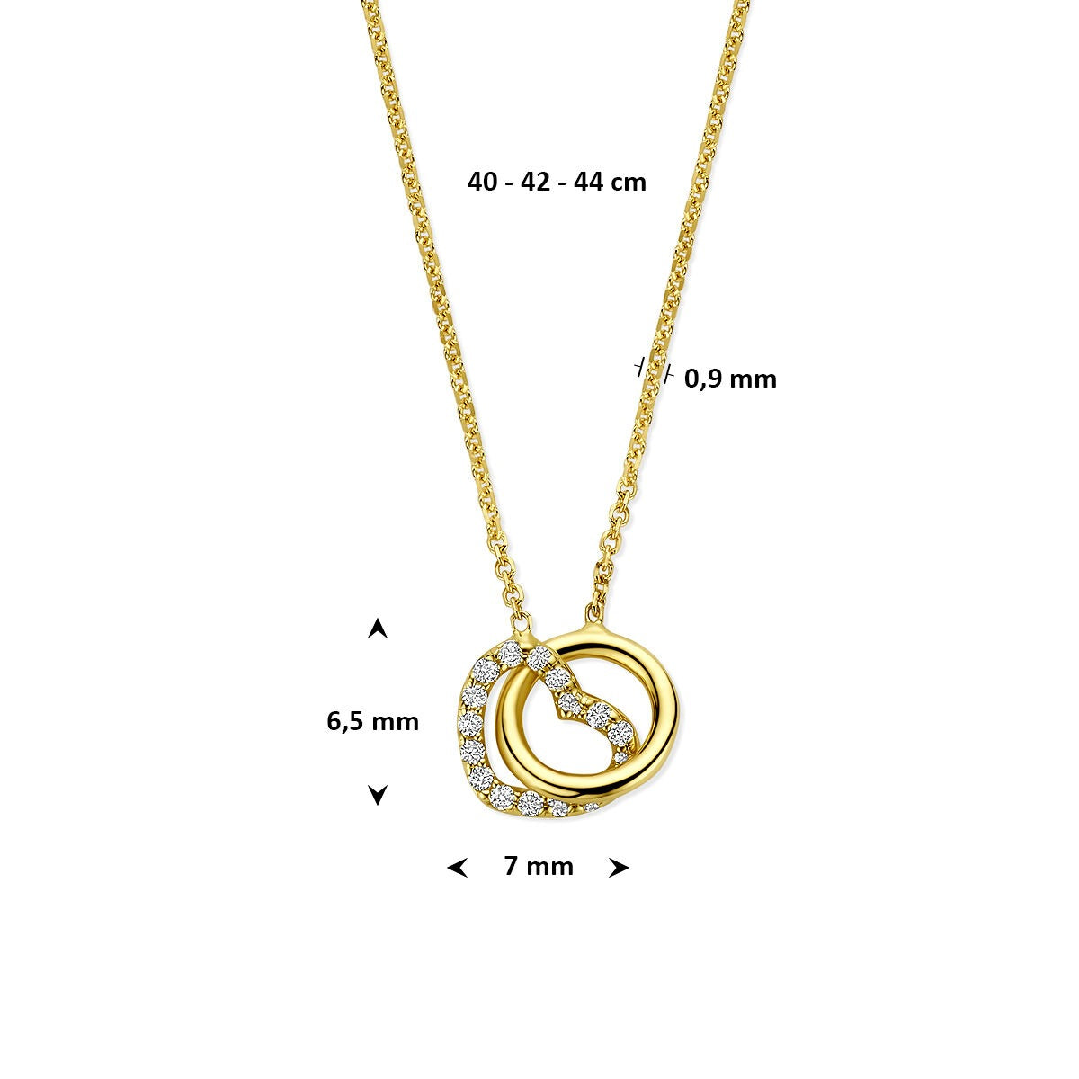 Collar de oro amarillo de 14k con corazón y círculo, engastado con diamante cultivado en laboratorio de 0.09ct