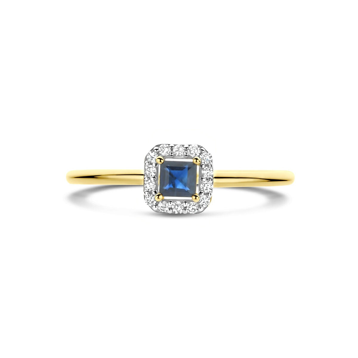 Anillo de oro con zafiro y diamante – 14k