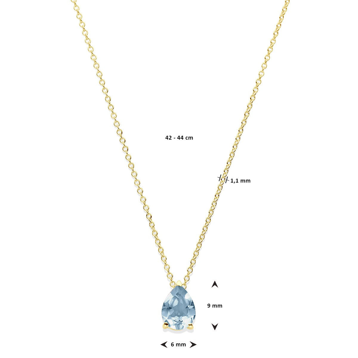 collar de oro amarillo de 14k con topacio azul