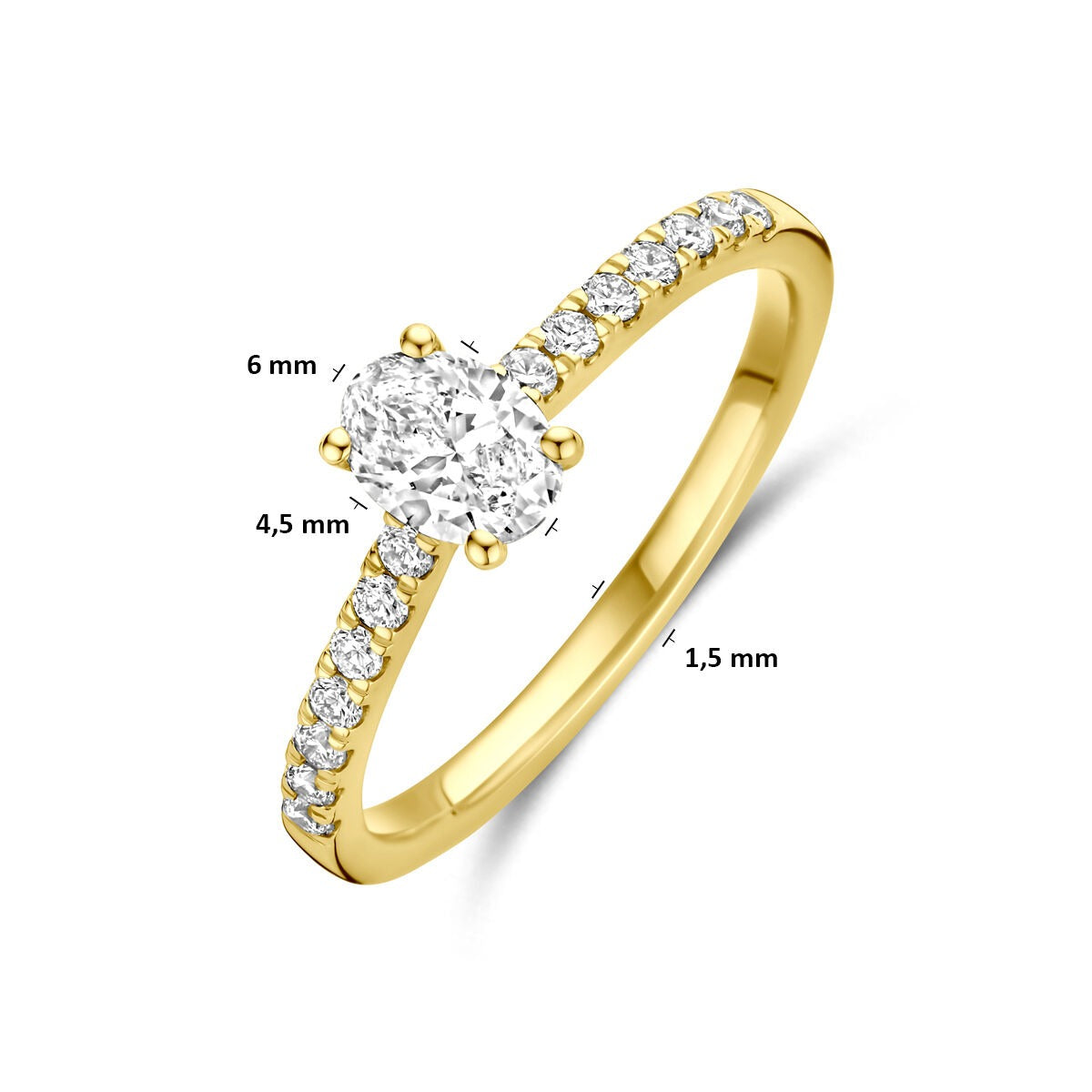 Anillo de oro 14k con diamante cultivado en laboratorio - Forma de corte ovalada