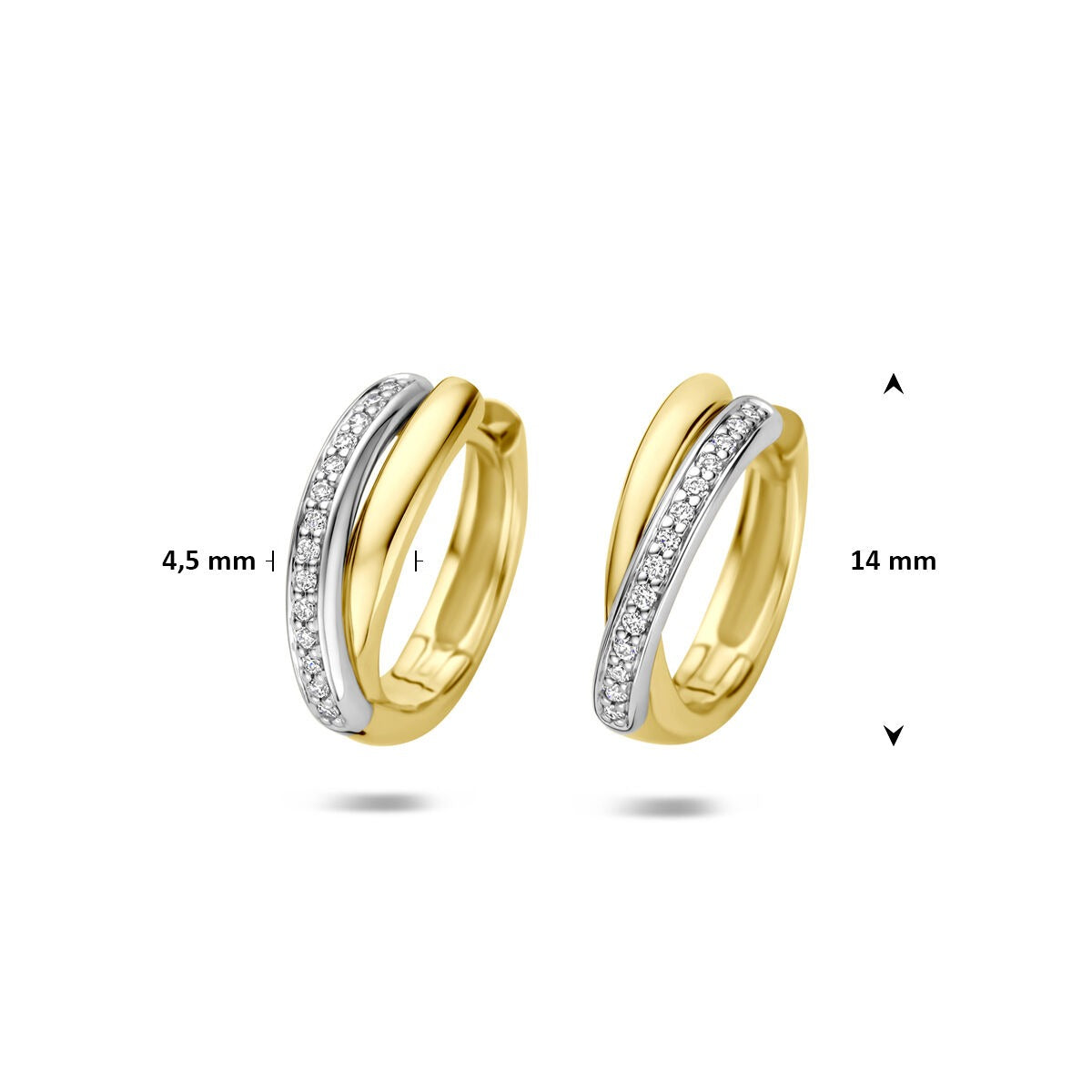 Aros bicolor de 14k con diamante de 0,09 ct