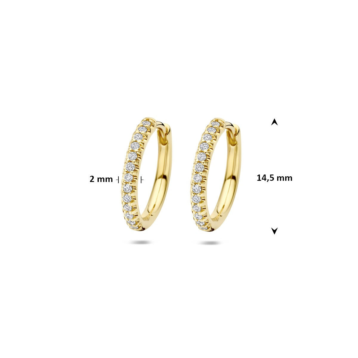 Aros de oro amarillo de 14k con diamantes cultivados en laboratorio – 14.5x2 mm pendientes de mujer