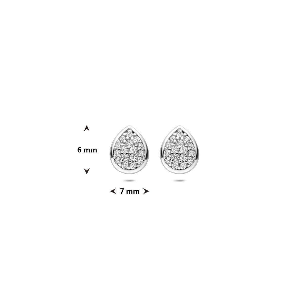 Pendientes de botón de mujer en forma de gota de plata con circonita rodiada 6 mm