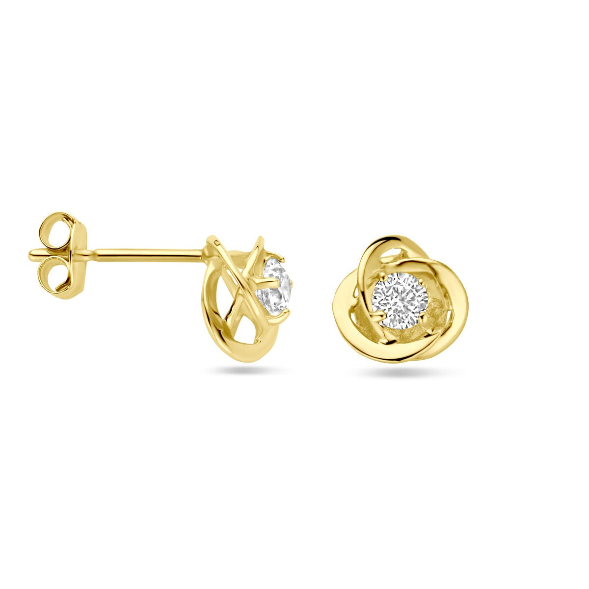 Pendientes de botón de oro amarillo con circonitas 7 mm