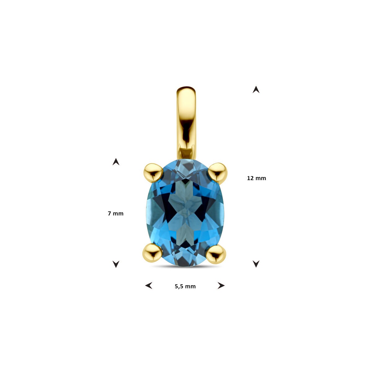 colgante de oro amarillo con topacio London Blue