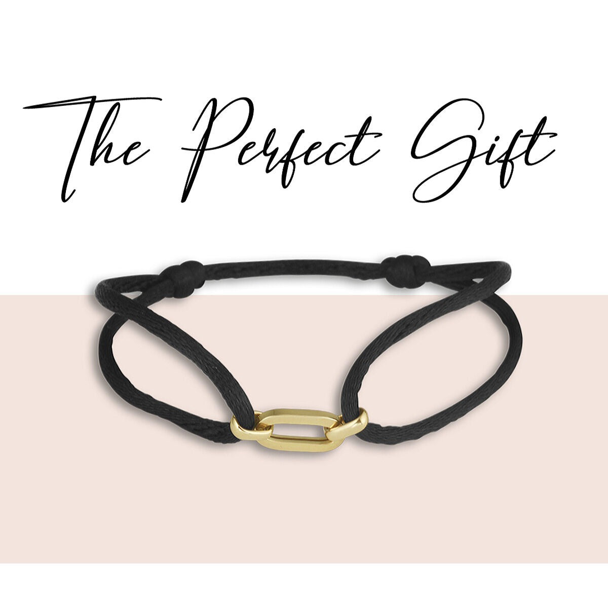 Pulsera de mujer trenzada negra con eslabón de oro amarillo de 14k – ajustable 13-26 cm