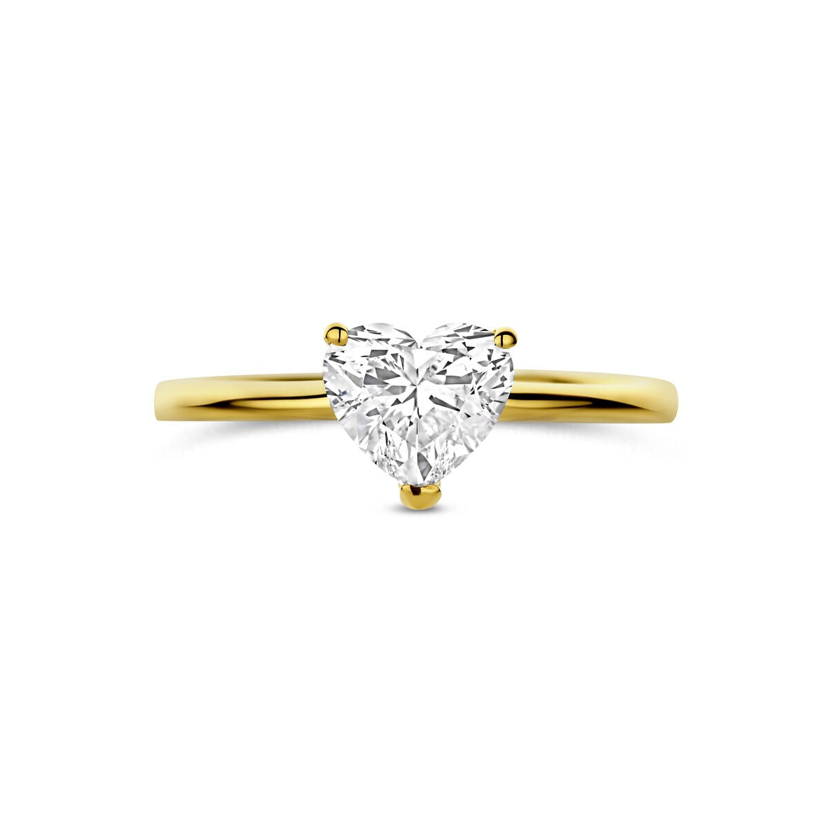 Anillo de oro amarillo con diamante lab grown en forma de corazón 1.00ct