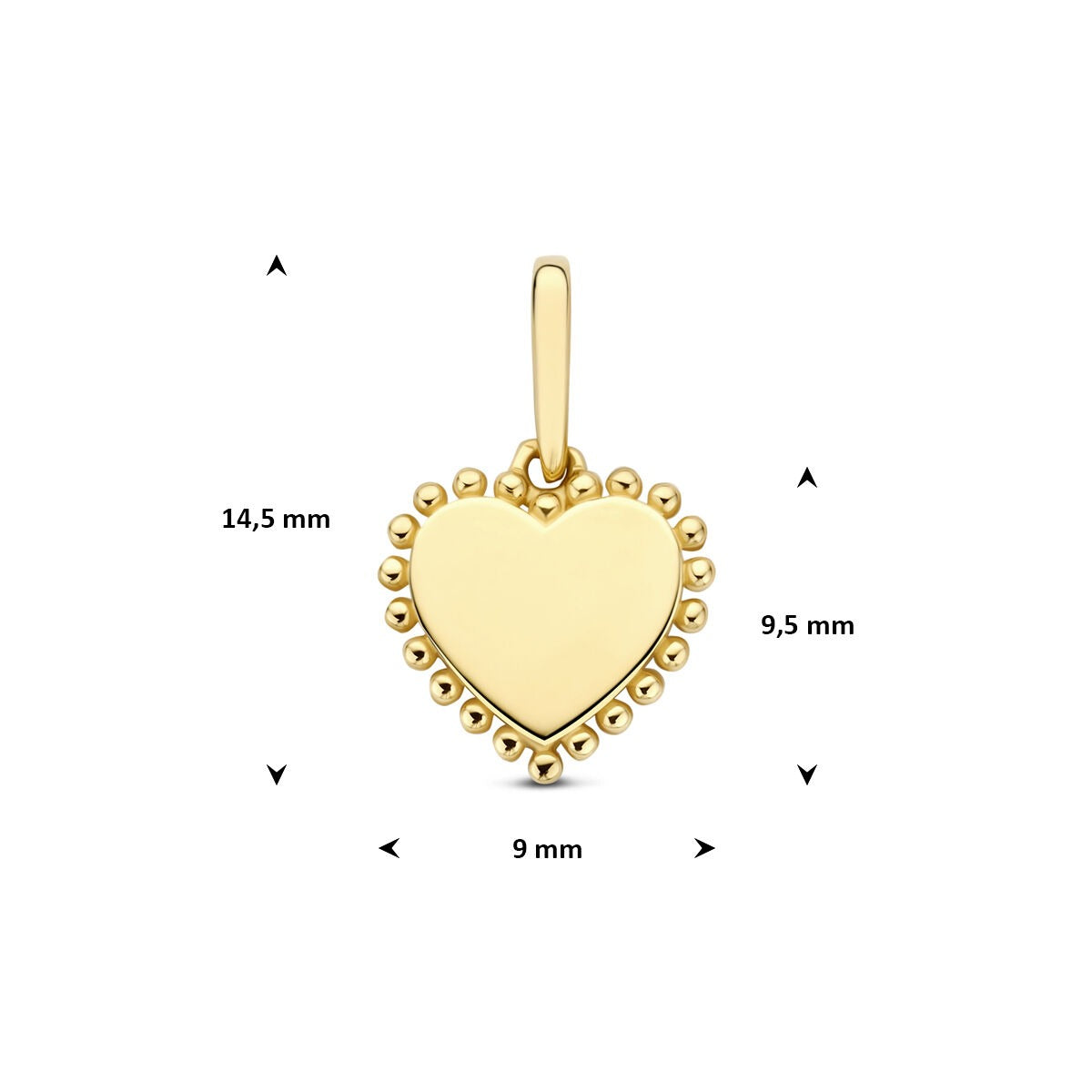 colgante de corazón de oro amarillo de 14k