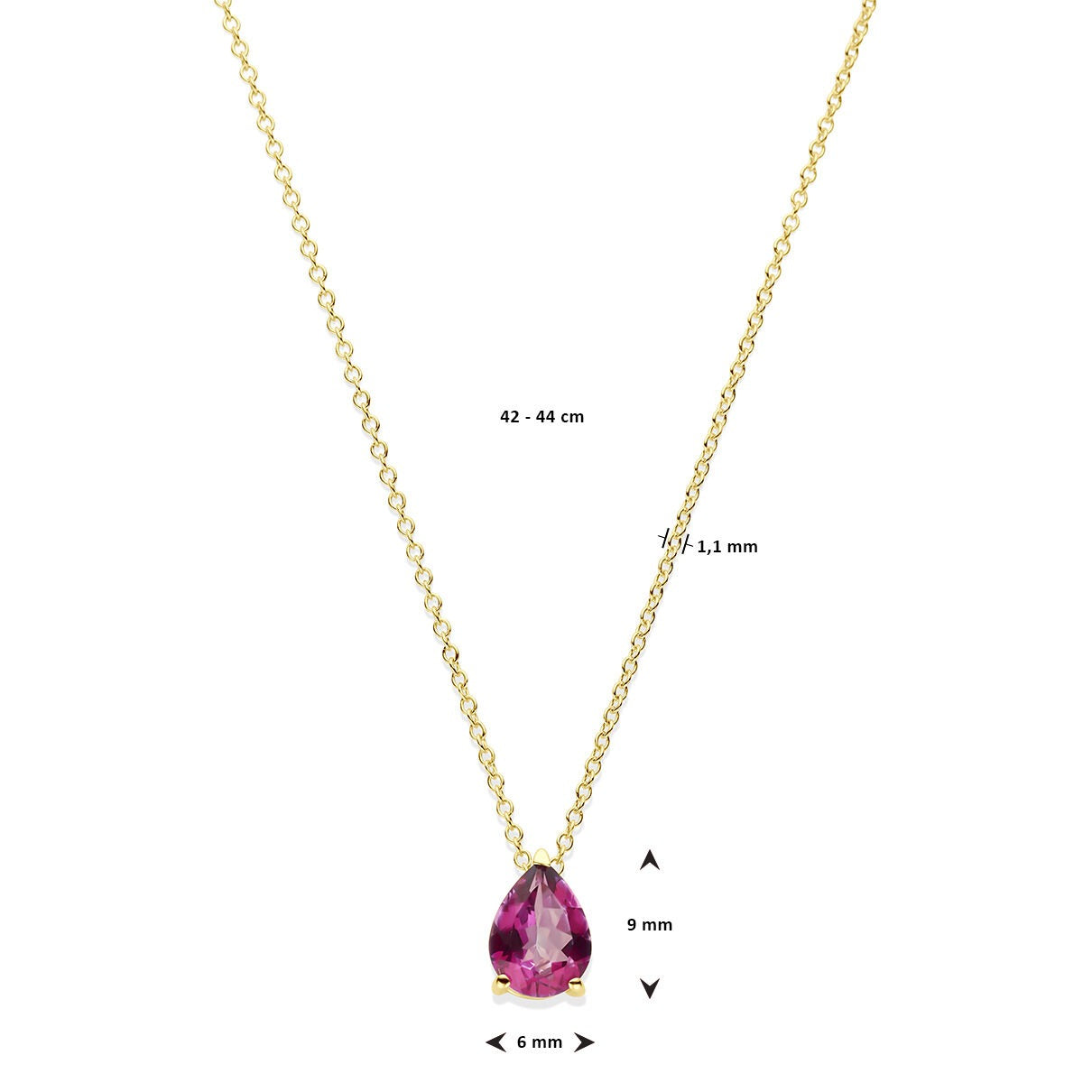 collar de oro amarillo de 14k con topacio rosa
