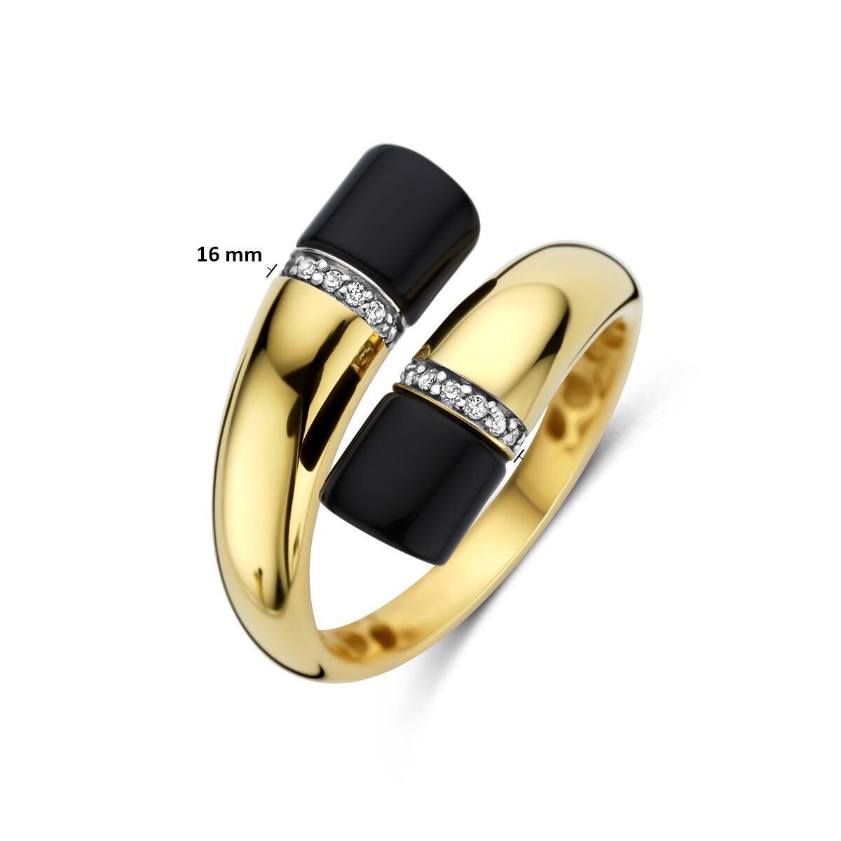 anillo de mujer de oro amarillo de 14k con ónice y diamante – 16 mm de ancho