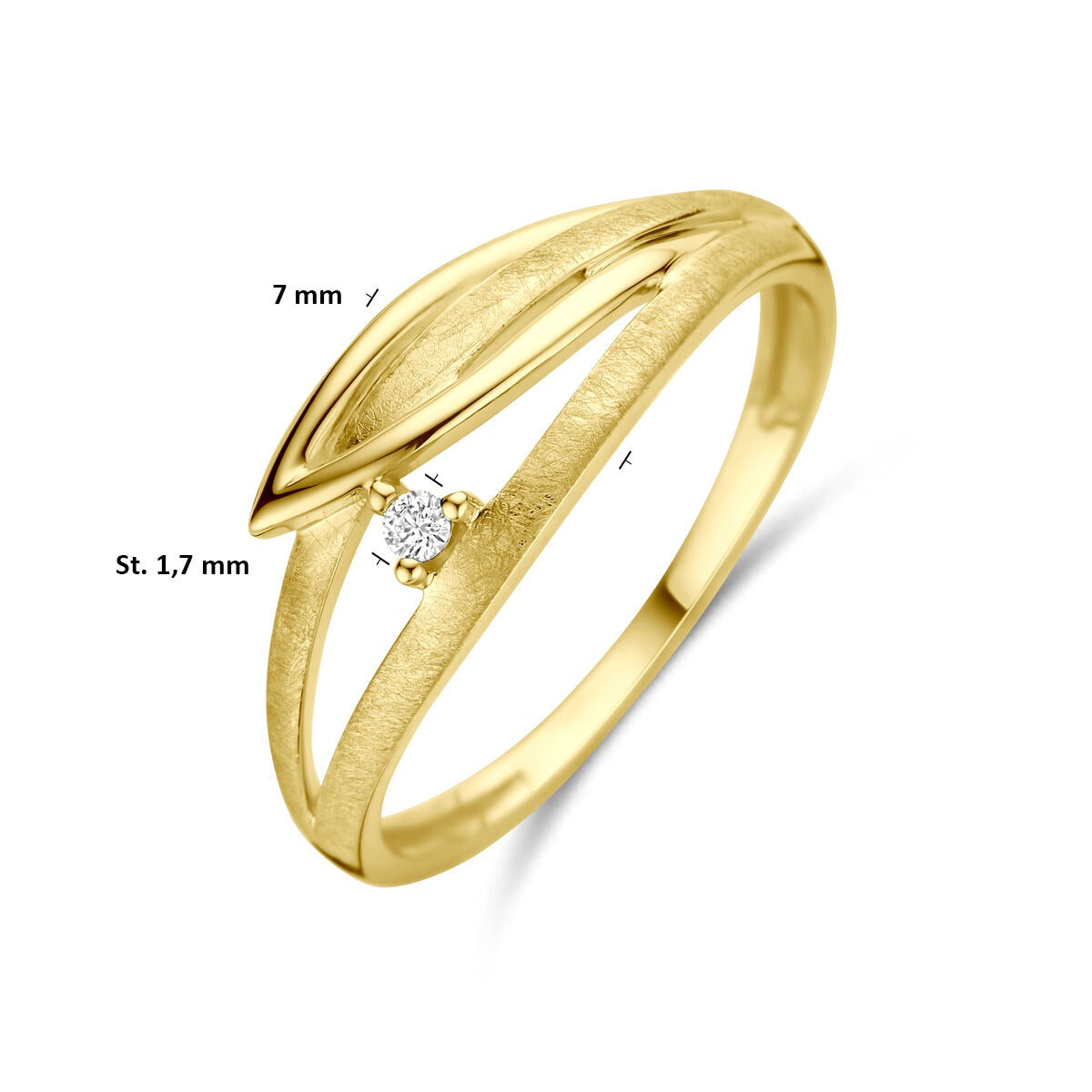 Anillo de mujer en oro amarillo de 14k con diamante – 7 mm de ancho