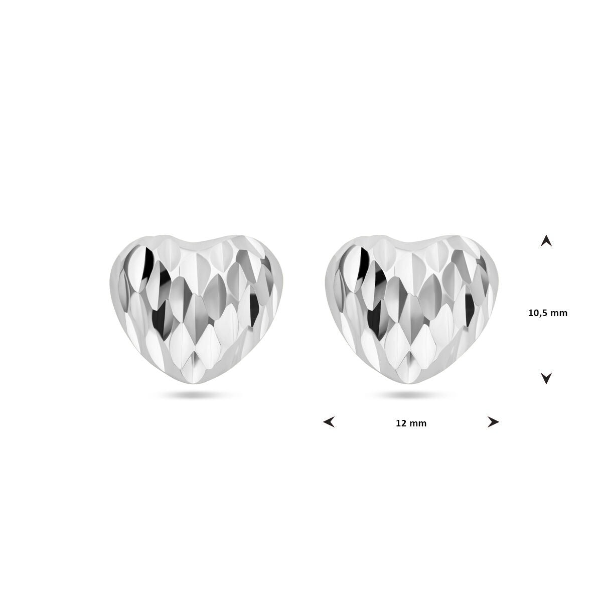 Pendientes de botón en forma de corazón de plata - plata 925 rodiada