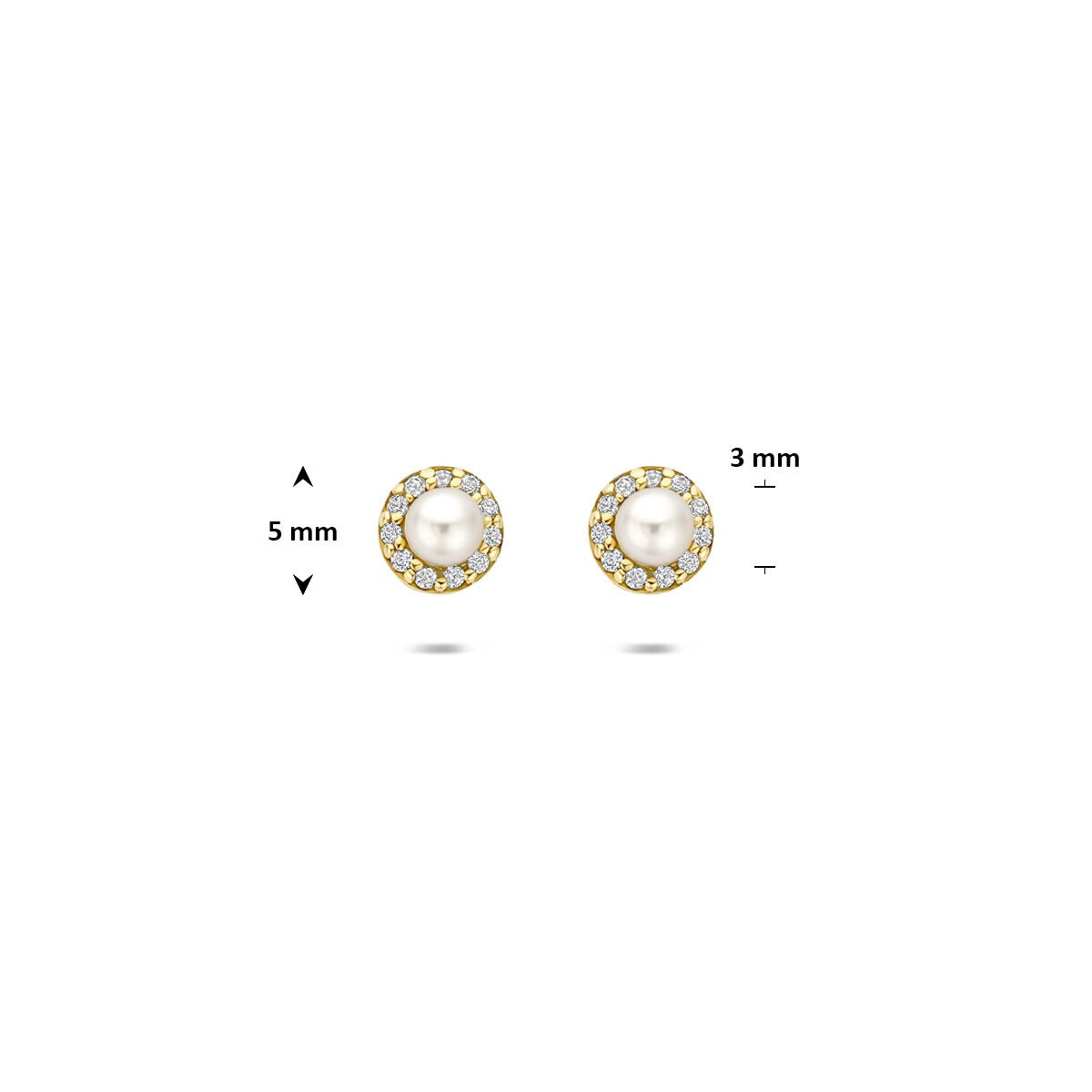 Pendientes de botón de oro amarillo con perla y circonita