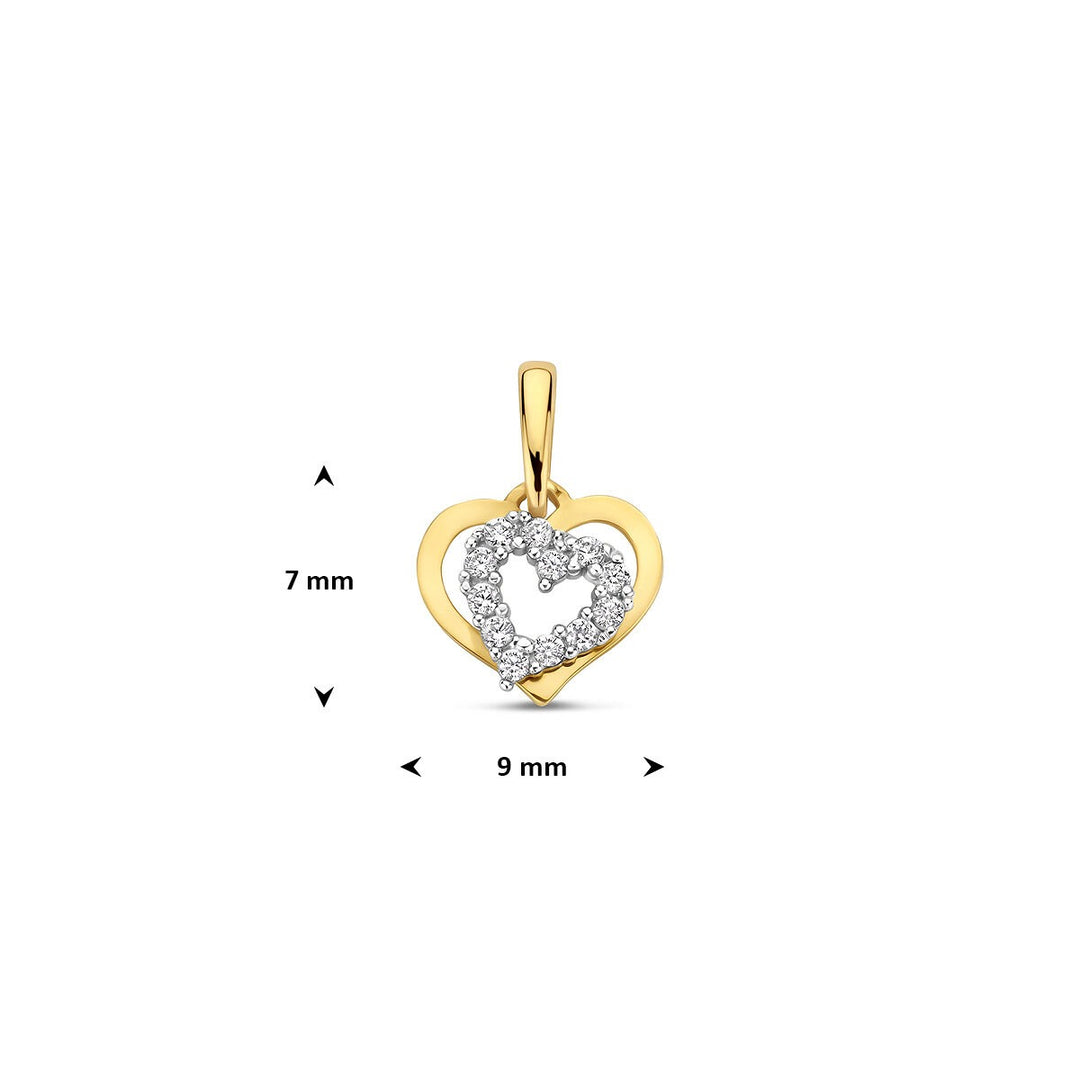 Bicolor goudkleurige hanger met hart en zirkonia