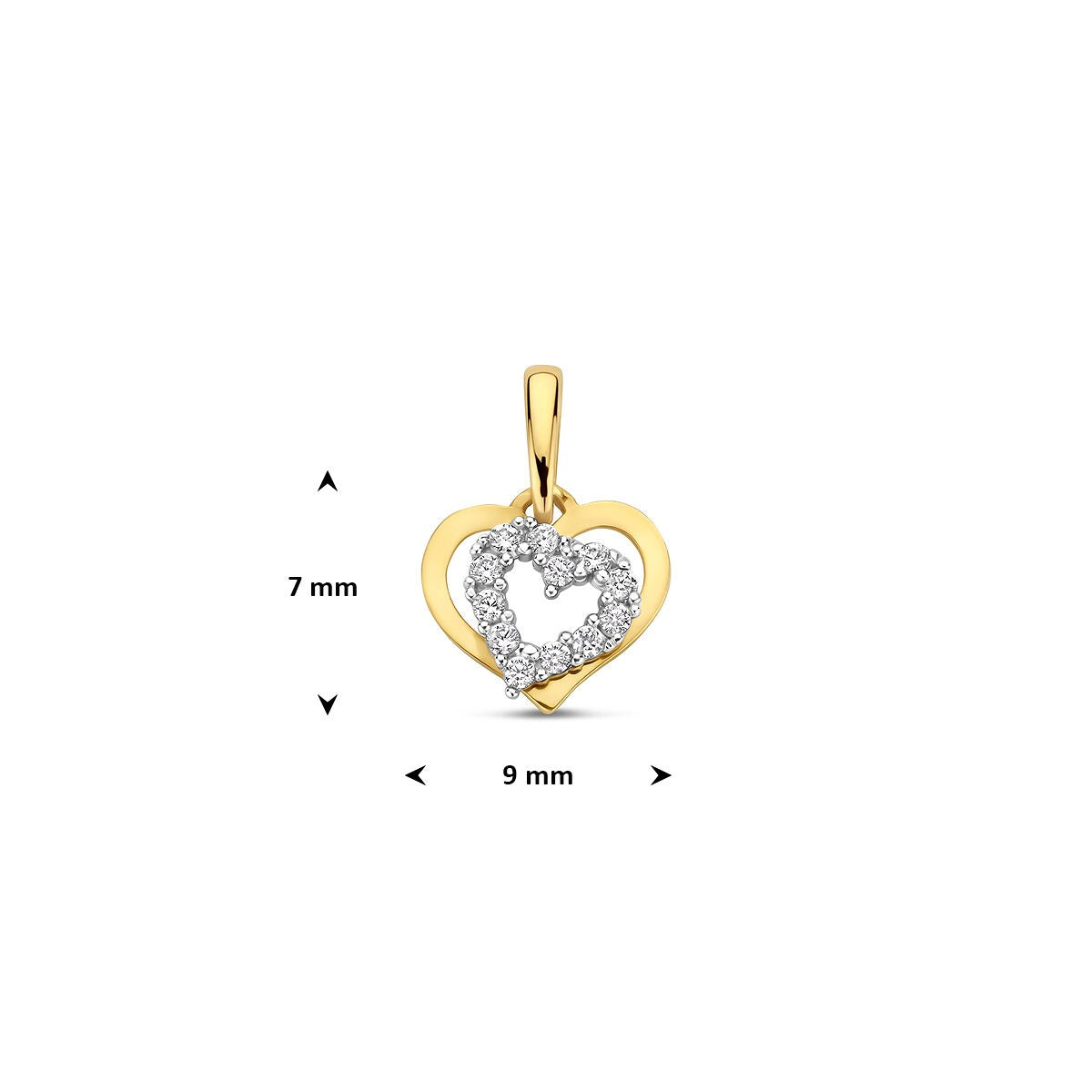 Colgante bicolor en oro con corazón y circonitas