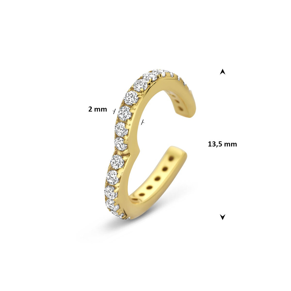Ear cuff de plata chapado en oro con corazón y circonitas – acento romántico sin perforación