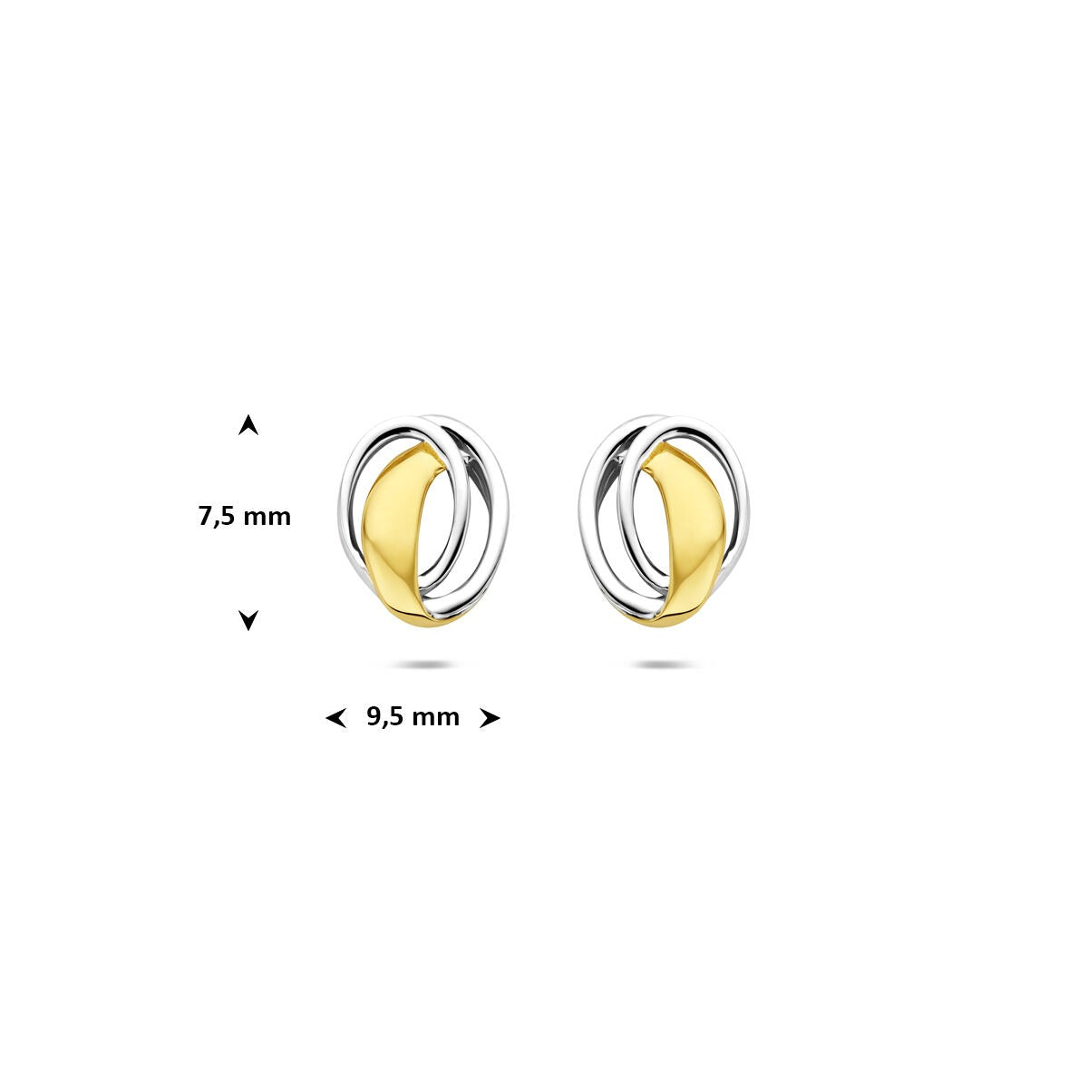 Pendientes de botón en oro – 9k oro amarillo y oro blanco, diseño ovalado