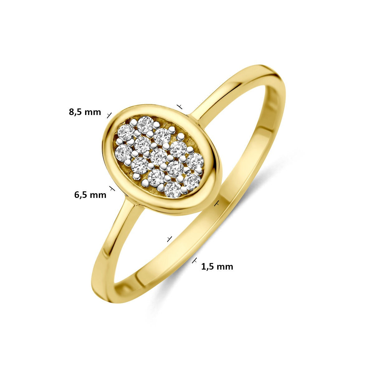 Anillo de oro amarillo de 14k con pavé de circonita ovalada