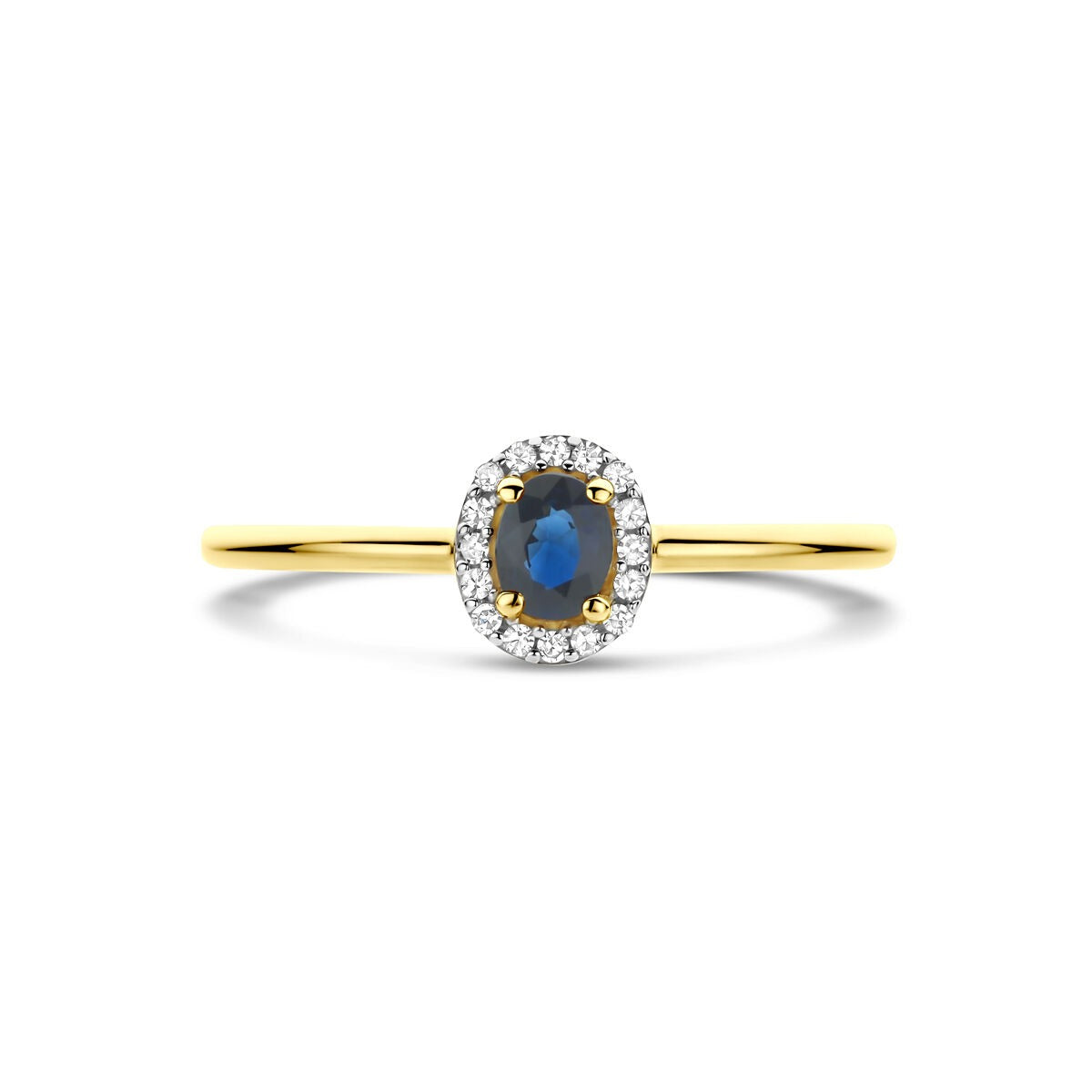 Anillo de oro con zafiro y diamante – 14k