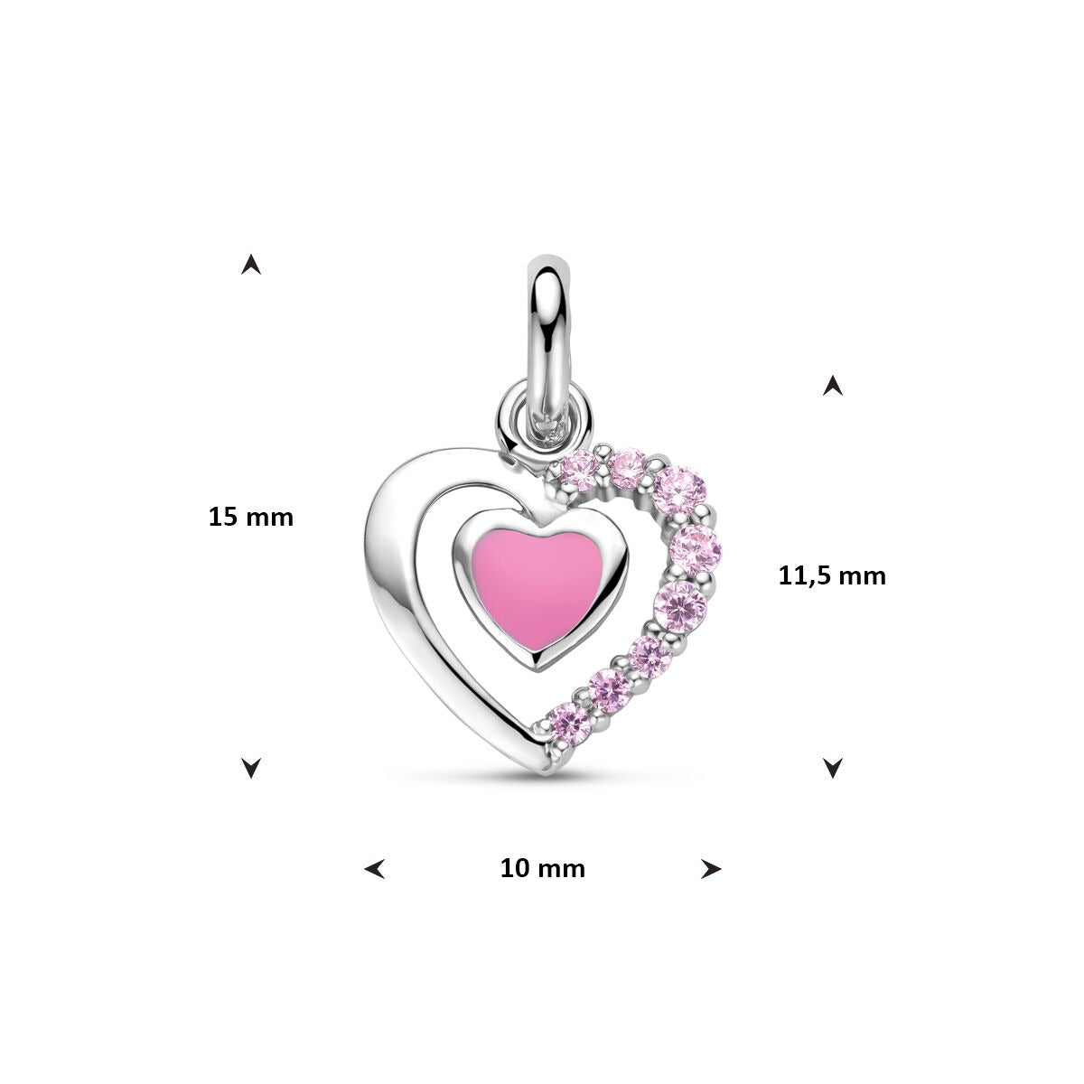 Colgante de plata con corazón de esmalte y circonitas – 11.5 x 10 mm