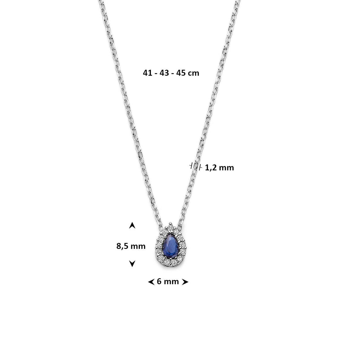 Zilveren ketting met saffier en zirkonia – gerhodineerd 925 zilver