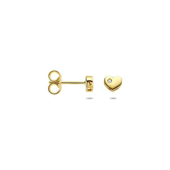 14k geelgouden kinder oorknoppen met hartje en lab grown diamant